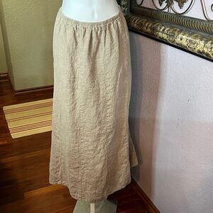 Flax Linen Midi Skirt with Elastic Waistband Sz M